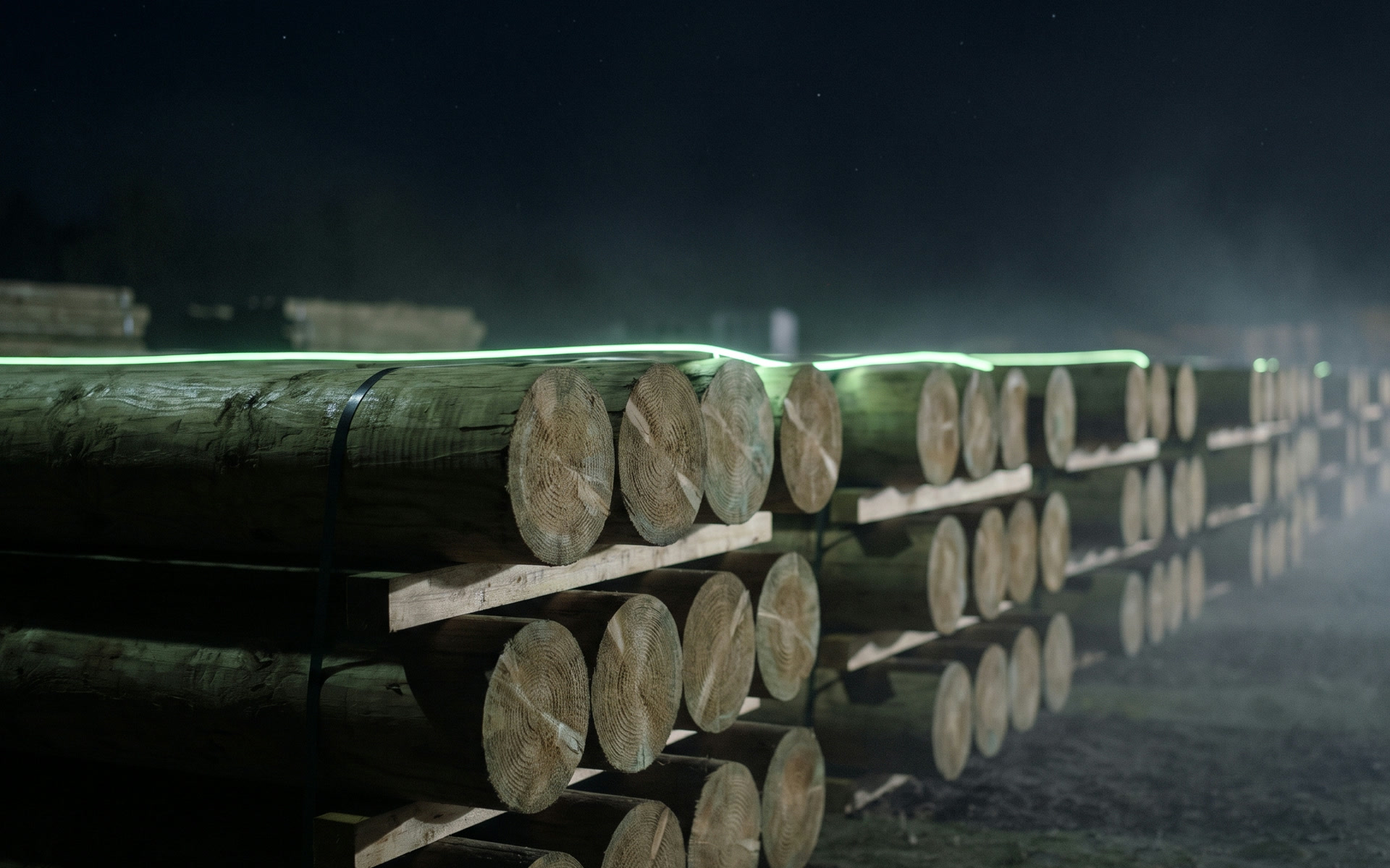 Utility poles staged for delivery